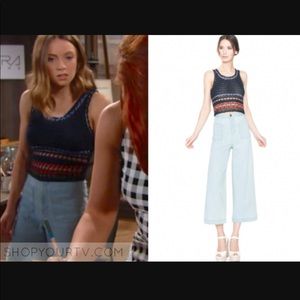 Alice and Olivia Blue Knit Woven Tank Top Large